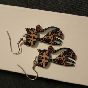 Crazy  Siamese cat yellow dangle earrings